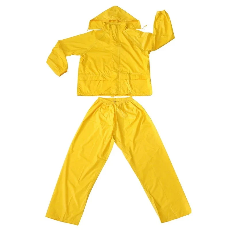 Dos piezas 170t Revestimiento de PVC de poliéster para adultos Raincoat agua amarilla Impermeable resistente al aceite resistente a sustancias químicas con capucha para hombre