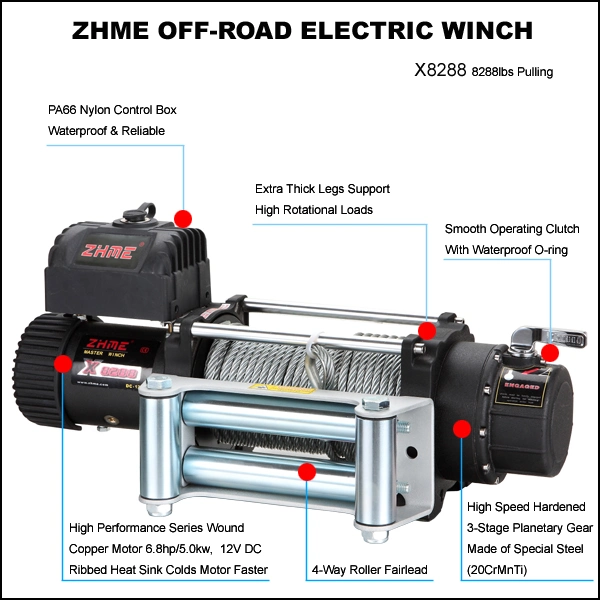 8288lbs Wire Rope Electric Winch for off-Road Car