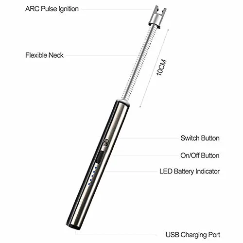 Creative Long Electric Candle Lighter USB Arc Lighter with LED Battery Indicator