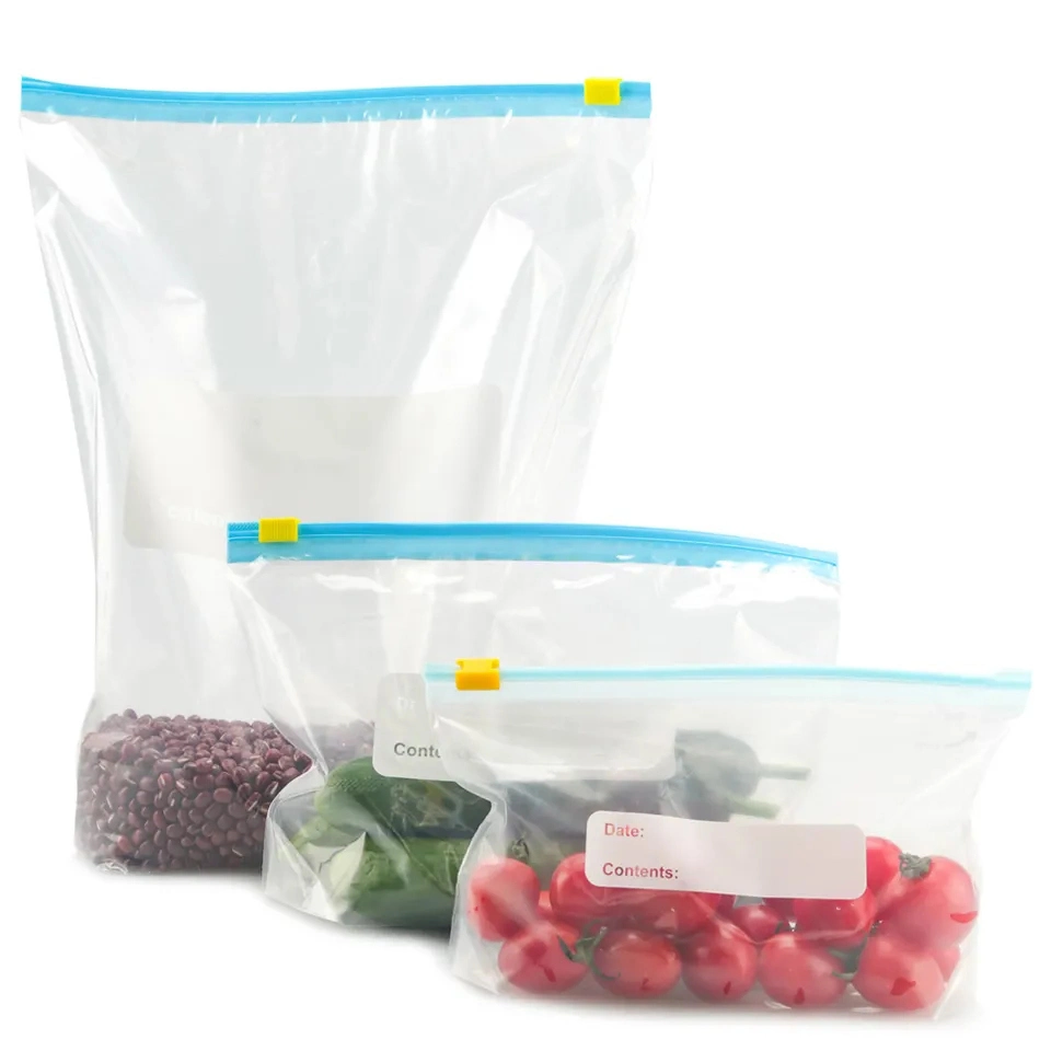 Custom Colored Ziplock Slider Leakproof Freezer Reusable Clear Sealed Bag PEVA Food Screen Printing Zipper Bag 25 Food Storage