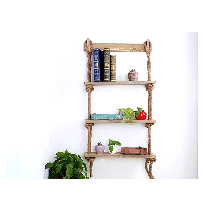 Ladder Style Collection Shelf Wall Decoration Hemp Roup Wooden Hanging