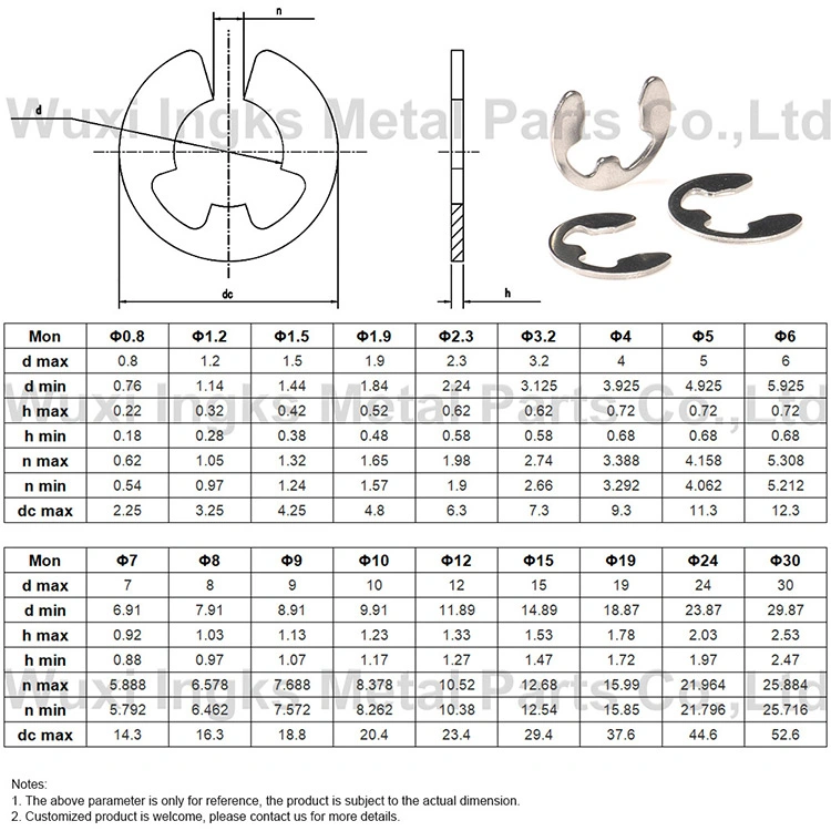 Mini Size Fastener DIN6799 E-Clip E-Type Retaining Ring for Shafts