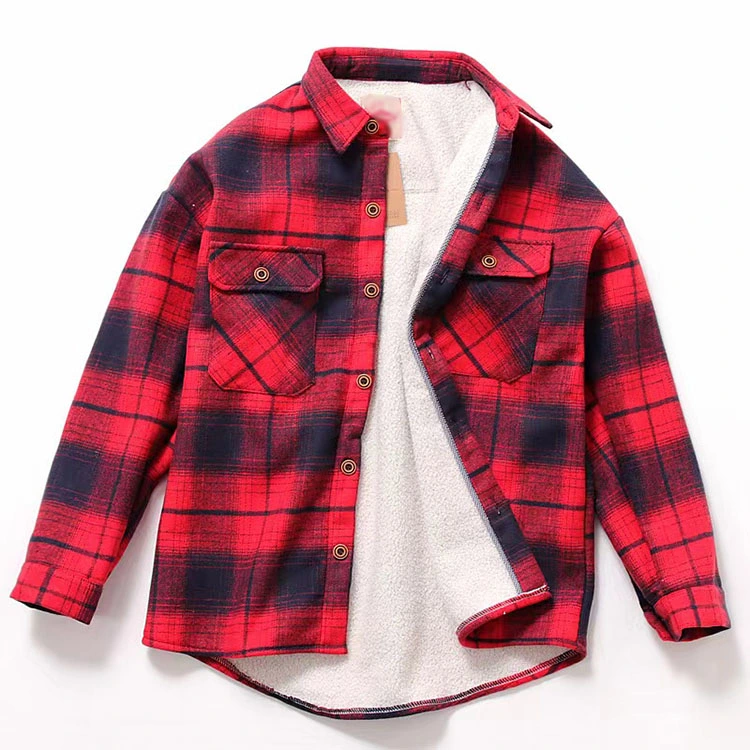 Sherpa Custom Logo Warm Fleece Brushed Lined Flannel Plaid Shirt Jackets