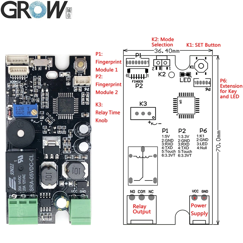 Crecer K215-V1.3 de la Junta de Control de acceso de huella dactilar para la puerta del automóvil