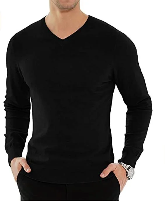 Casual Slim V Neck Pullover Long Sleeve Winter Cotton Sweaters for Men