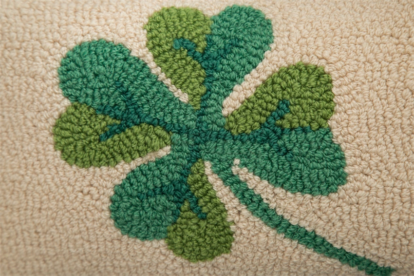 Carpet Embroidery Needle Point Tufting Four Clovers Green Leaf Pillow 45X45cm 30X50cm Sham Cushion