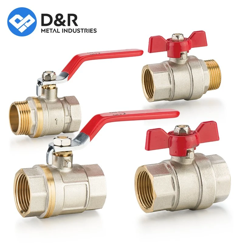 D&R China Valve Manu Factory Bsp NPT Nickel Coating Material 1/2 Inch Brass Ball Valve with Iron Ball Aluminum Butterfly Handle