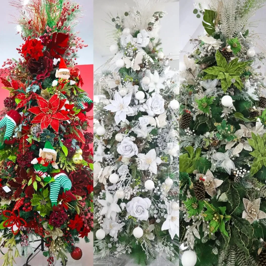 Fuentes de la fiesta decoración del árbol de Navidad Magnolia con cono de pino Borgoña Flores de Navidad de terciopelo rojo