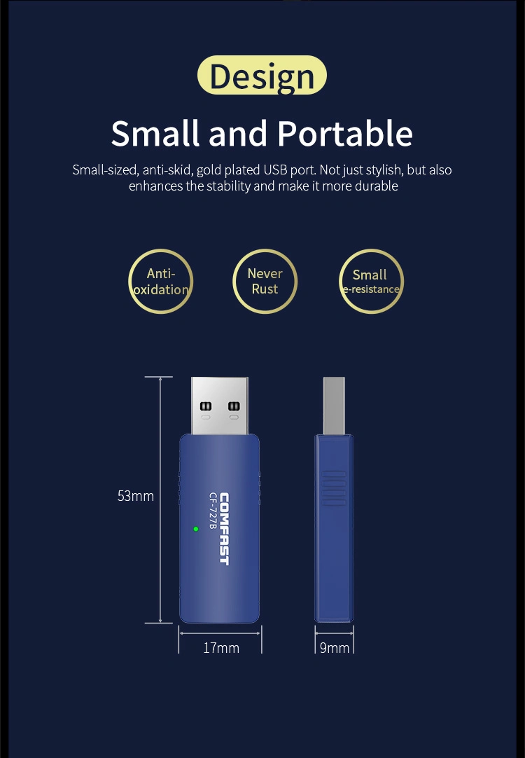 CF-727b 1300Mbps 2.4GHz 5.8GHz Dual Band Wireless USB WiFi and Bluetooth Bt4.2 Adapter for PC