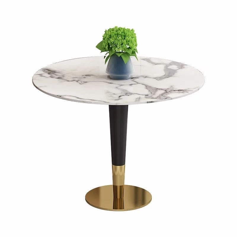 Italian Style Oval Round Shape Gold Stainless Steel Frame Two-Layer Coffee Side Table with White Marble Top