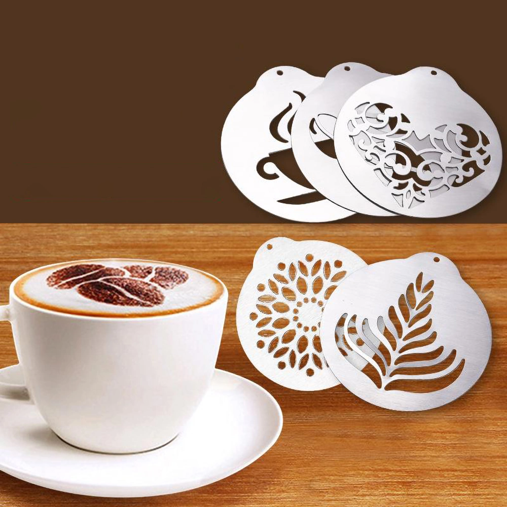 China Hot Sale Stainless Steel Snowflakes Cake Coffee Cup Pull Flower Template Mold Stencil
