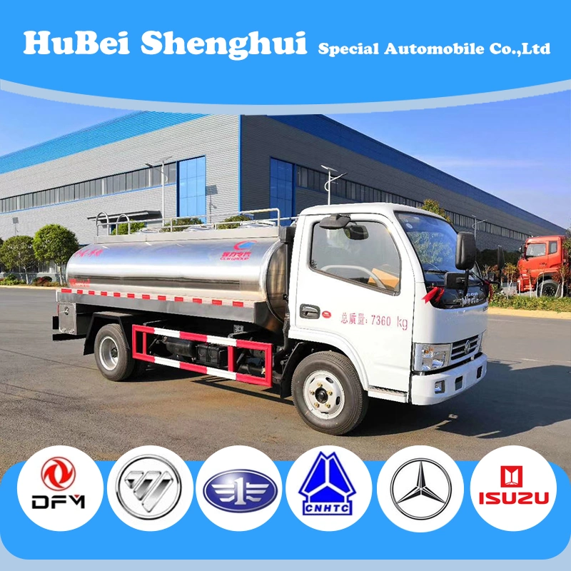 5m3 Light Tank Watering Truck Dongfeng Sinotruk HOWO 5000L 4X2 Stainless Steel Milk Tanker Drinking Water Truck