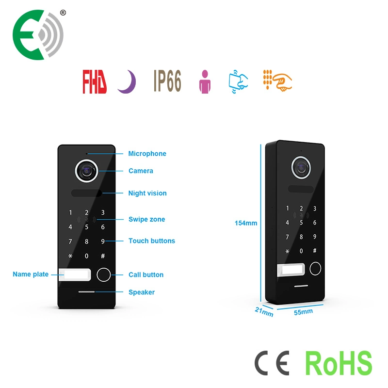 4-Wire 10.1" HD Touch Screen Home Security Video Doorphone with IP66 Password Unlock Doorbell