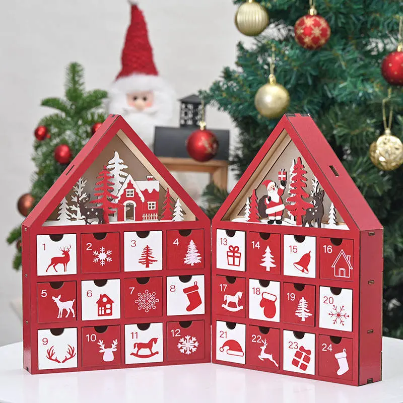 Candy Gift Storage Box Tabletop Christmas Advent Calendar with 24 Drawers