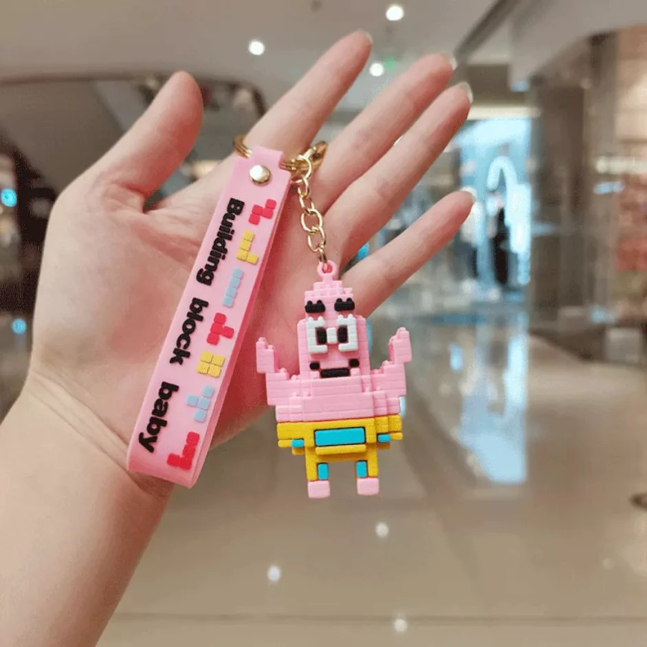 Cartoon Blocks Spongebob Key Chain Car Bag Key Pendant Action Figure Creative Cute Pendant Key Chain