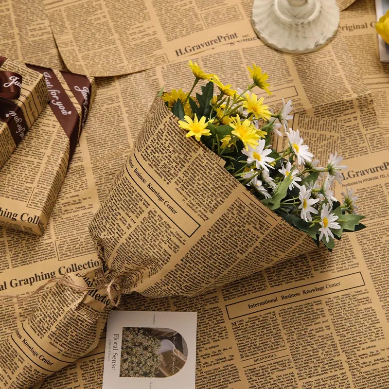 Custom Brand Logo Printing Gift Wrapping Tissue Paper Vintage Kraft Rolls Bouquet Flower Wrapping Paper for Packing