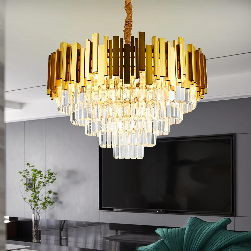 Hotel Lobby Project Copper Large Pendant Light Hanging Luxury Modern Crystal Chandelier