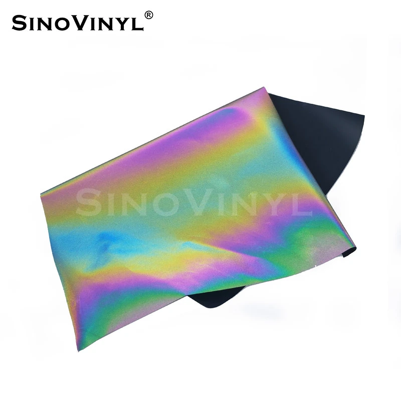 SINOVINYL Free Sample irisierend Rainbow Reflective Heat Transfer Vinyl HTV T-Shirt bügeln