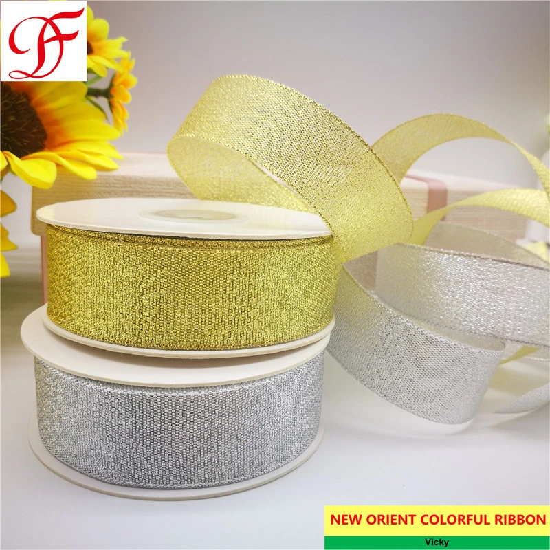 Factory Satin, Grosgrain Organza Ribbon Gold and Silver Metallic Ribbon with Color Metallic for Gifts/Decoration/Wrapping/Packing/Xmas Box