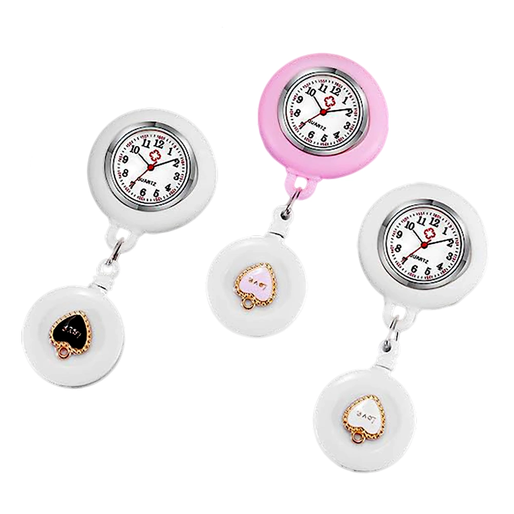 ICEN Enfermera retractable del Hospital Doctor Pocket Watch Hang clips Badge Reloj de enfermera de cuarzo carrete