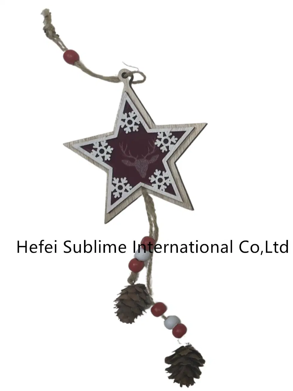 Chritmas Tree Star Wooden Pendant Xmas Pendant Christmas Wooden Hanging Decoration with Beads and Rope