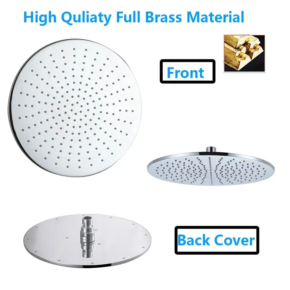 250X8mm 10" Brass Round Shower Head Bathroom Rain Shower Head