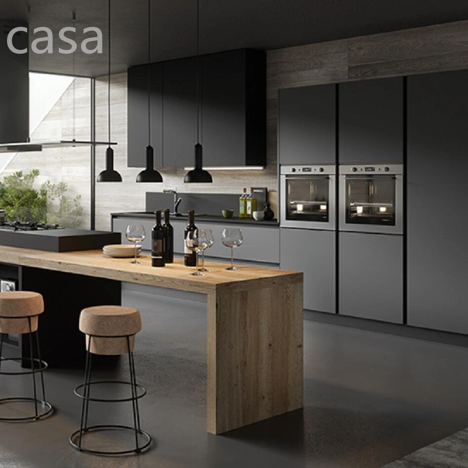 Austrália Home mobiliário moderno Oak Black Kitchen armários cozinha armazenamento Armário de despensa