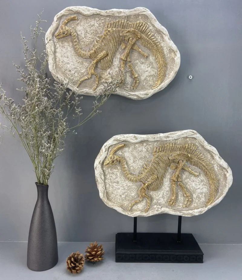 Set von 2 Kunstharz Handwerk Home Dekoration Polyresin Dinosaur Fossil Tischdekor und Wand Art Deco für Wohnzimmer, Büro, Schlafzimmer Souvenir Hauswarmer Geschenk