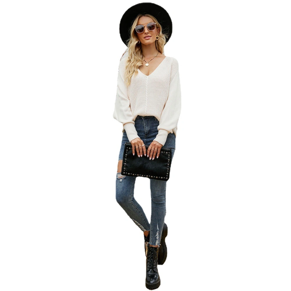 Wholesale/Supplier Custom Women Batwing Sleeve Casual Loose Pullover off-Shoulder Lady Sweater