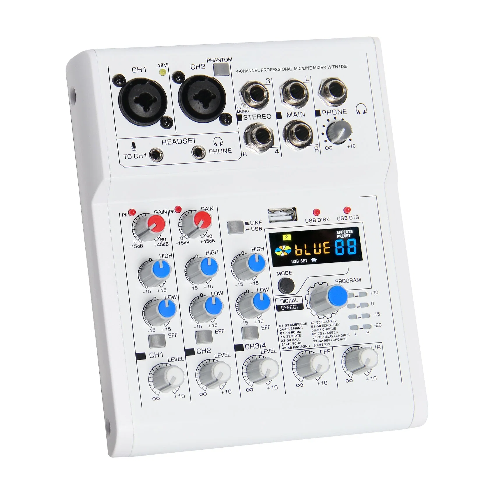 192K 88DSP Audio Mixer, Mini Mixer. Sound Card with Bluetooth, USB MP3