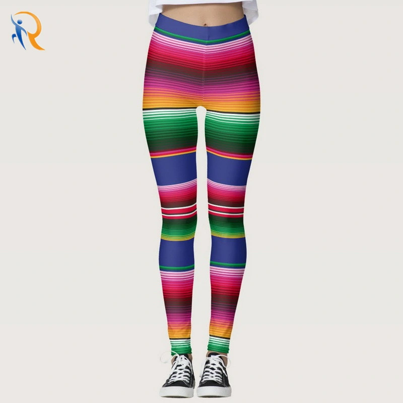 Women Fashion Sexy High Bounce Training Rainbow Line Print Leggings Fitness Exercise Yoga Pants