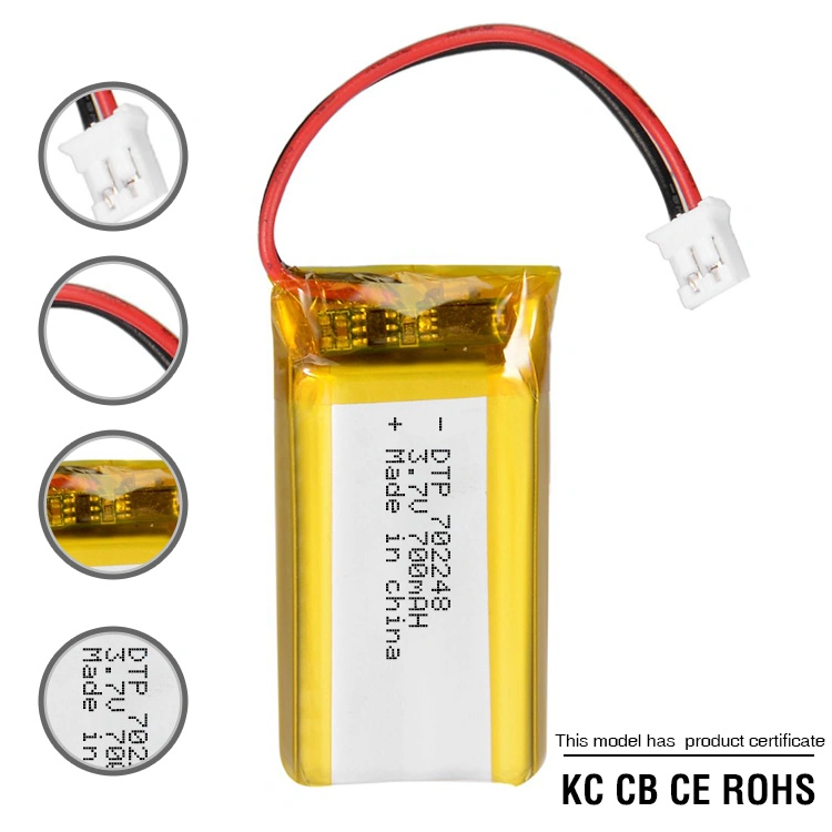 IEC 62133 CB Kc RoHS aprovado 702248 700 mAh 3,7V Li recarregável Bateria de polímero para luz LED