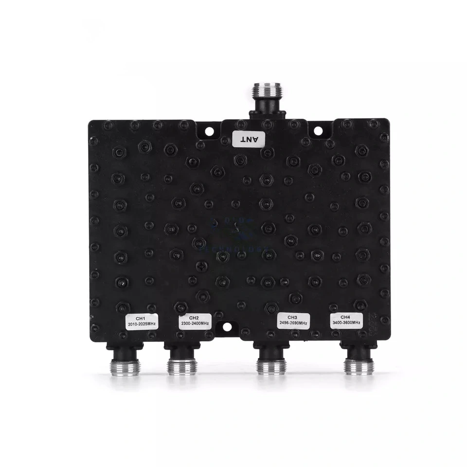 High quality/High cost performance  RF Topwave Quad Band 4way Combiner 2010-2025/2300-2400/2496-2690/3400-3600MHz with N Female Connector Widely Used for Telecommunication Systems