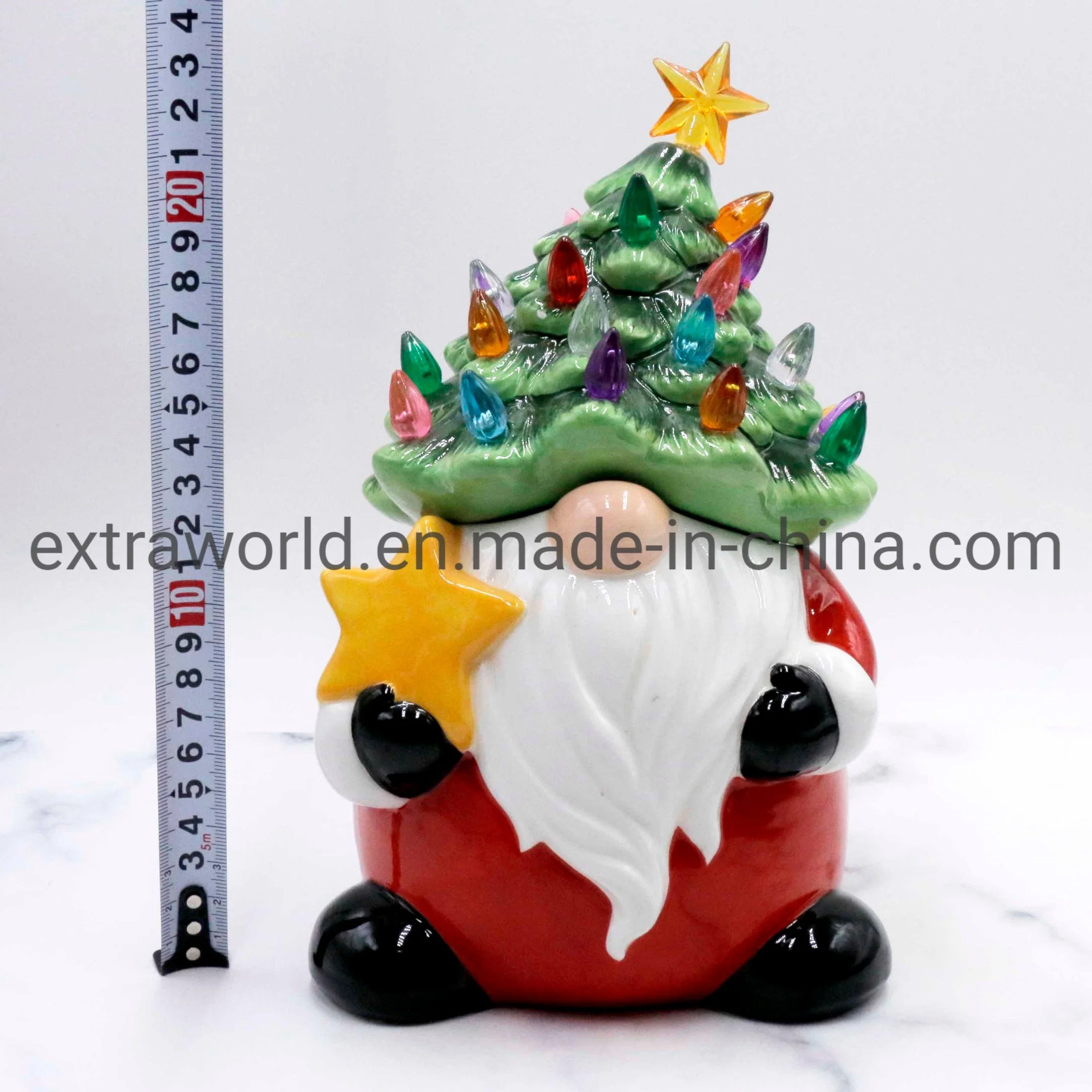 Ceramic Christmas Gnome Canister Storage Wtih Decorative Holiday Light