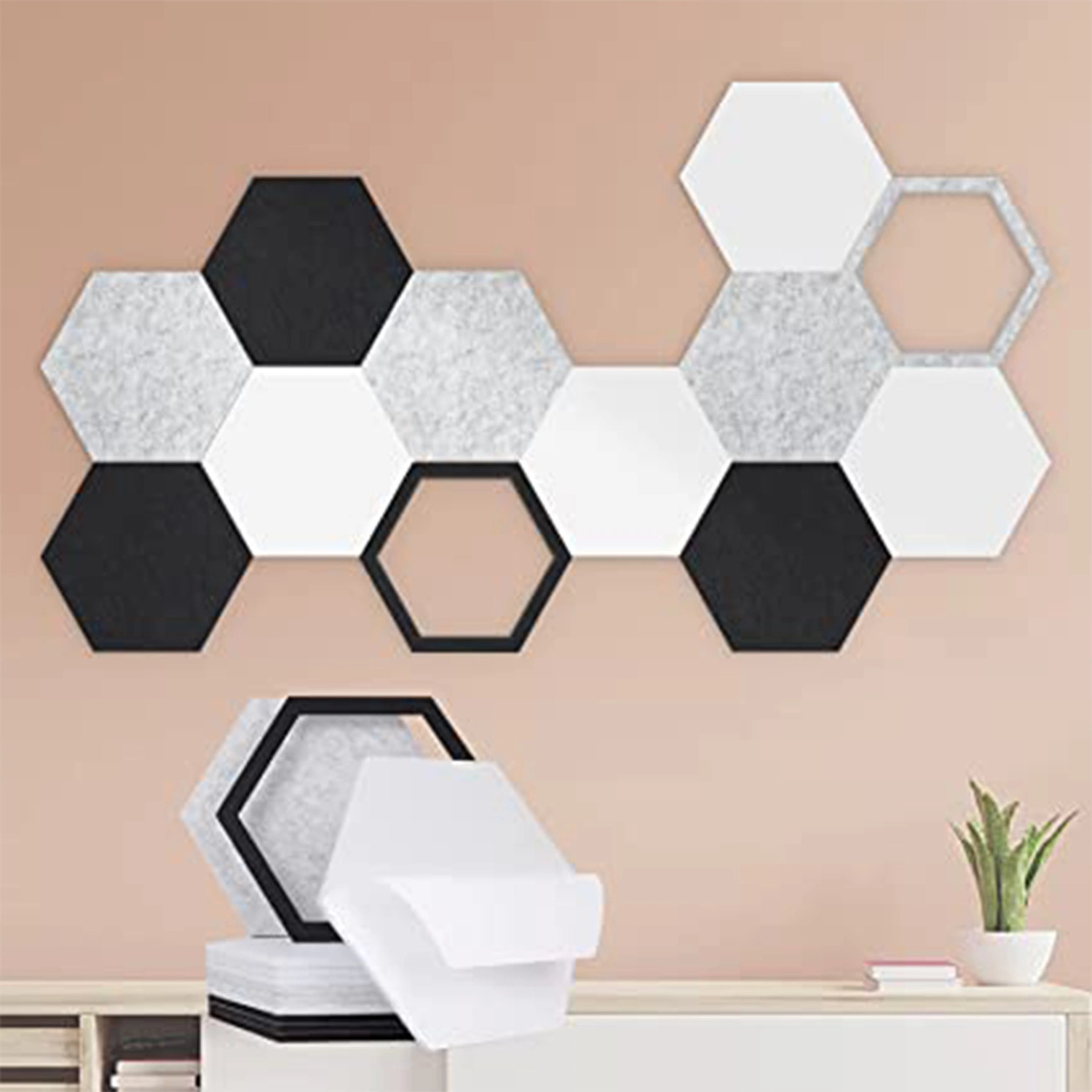 12mm Thickness Optional Hexagonal Polygon Sound-Absorbing Panel Wall Decoration Modern Minimalist Decoration Materials