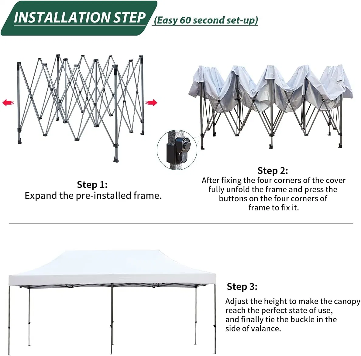 10' X 20' Pop up Canopy Tent, Canopy Comercial instantánea, Canopy exterior para Festival, evento