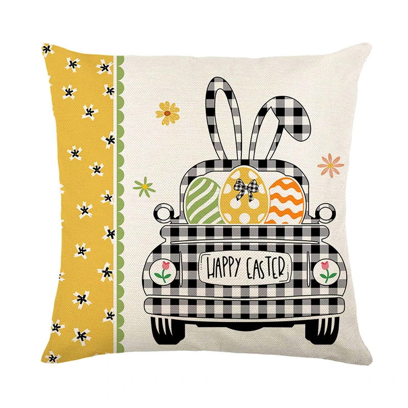 Cartoon Grid Printed Pillowcase Cover Western Easter Cushion Cover Pillowcase