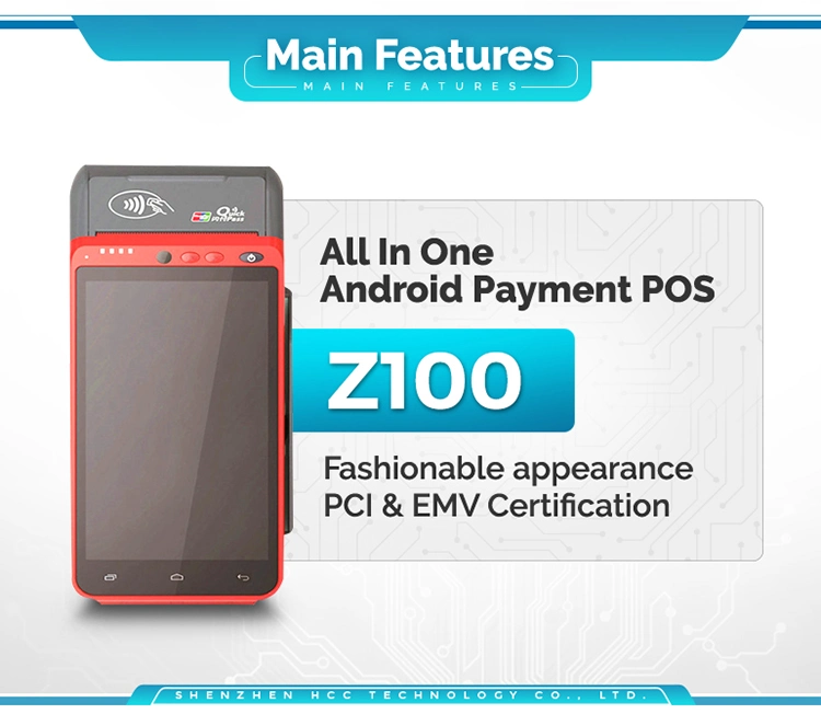 Android Anti-Tamper EMV PCI Smart POS hors ligne les machines avec l'imprimante (HCC-Z100)