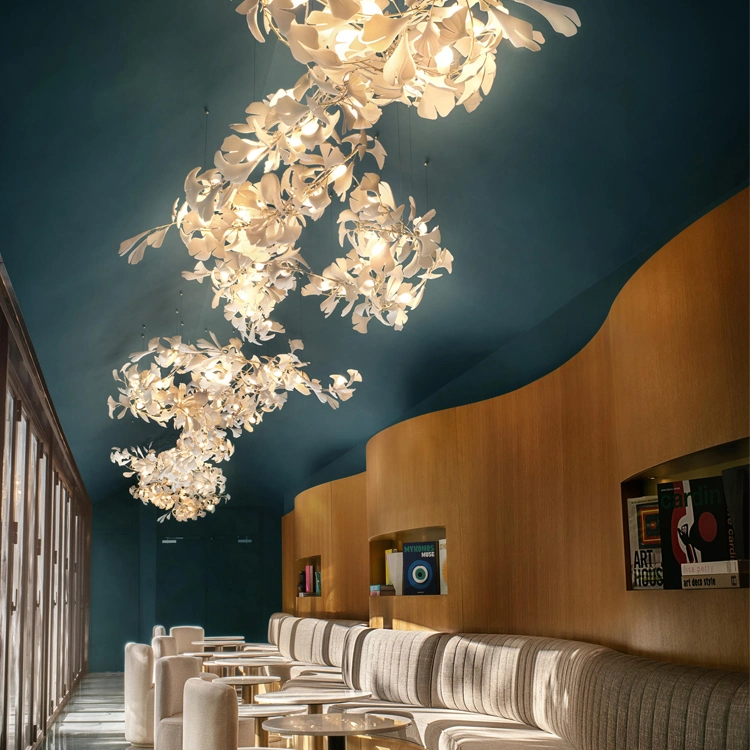 Wohnzimmer Moderne Luxus LED Kronleuchter Keramik Ginkgo Blatt Anhänger Lampe