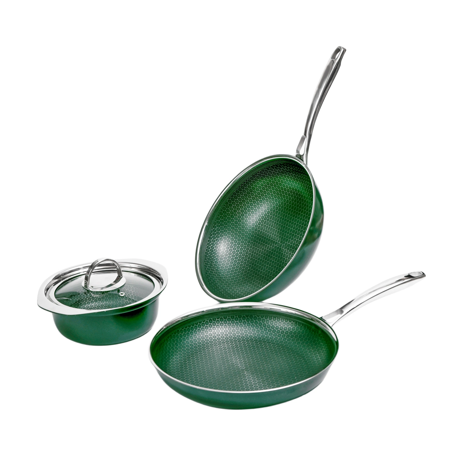 Miel Non-Stick Peine de acero inoxidable de revestimiento de cerámica de color verde negruzco capa exterior 3pcs conjunto de utensilios de cocina