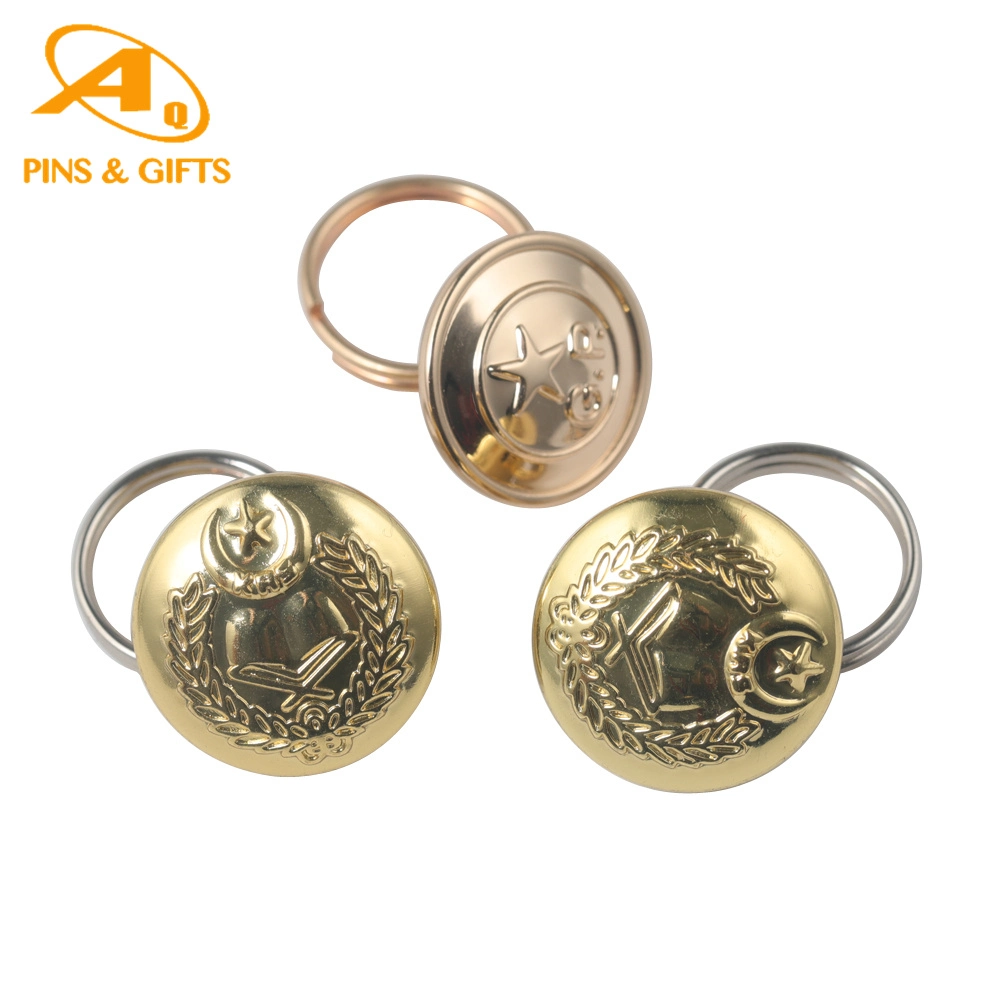 20 Years Factory Wholesale Custom Embossed Logo Gold Brass Sewing Shank Metal Stamped Pin Button with Ring Eyelet