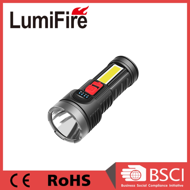 Portátil de plástico de alta potencia LED linterna recargable USB 18.650 linternas