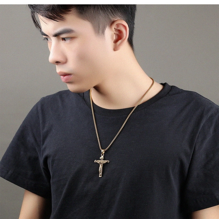 Stainless Steel Hip-Hop Jewelry Retro Cross Titanium Steel Men&prime; S Pendant Necklace Pure Steel Chain Jewelry Wholesale/Supplier