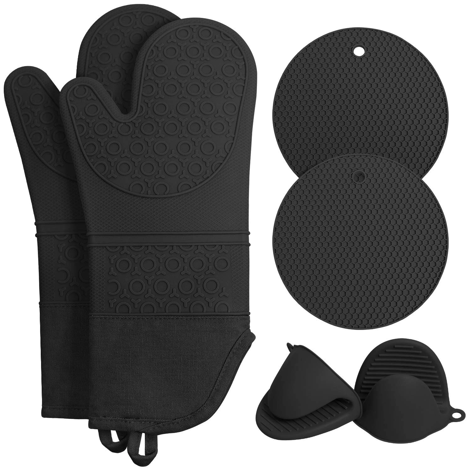 6pcs Heat-Resistant la cuisson barbecue four de cuisson en silicone de gants mitaines Gants ensemble mat