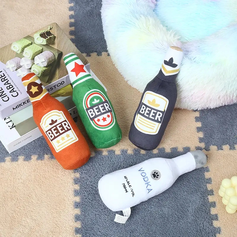 New Product Funny Design Wine Bottle Plush Squeaky Pet Chew Toys