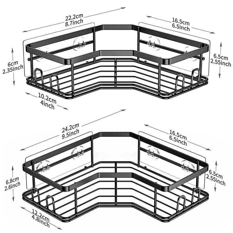 Artículos más vendidos 2pack esquina adhesiva Ducha Caja Negro Estante adhesivo para ducha de acero inoxidable