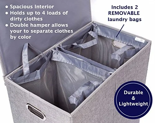 Double Laundry Hamper with Lid, 2 Section Clothing Organizer (JGH0057)