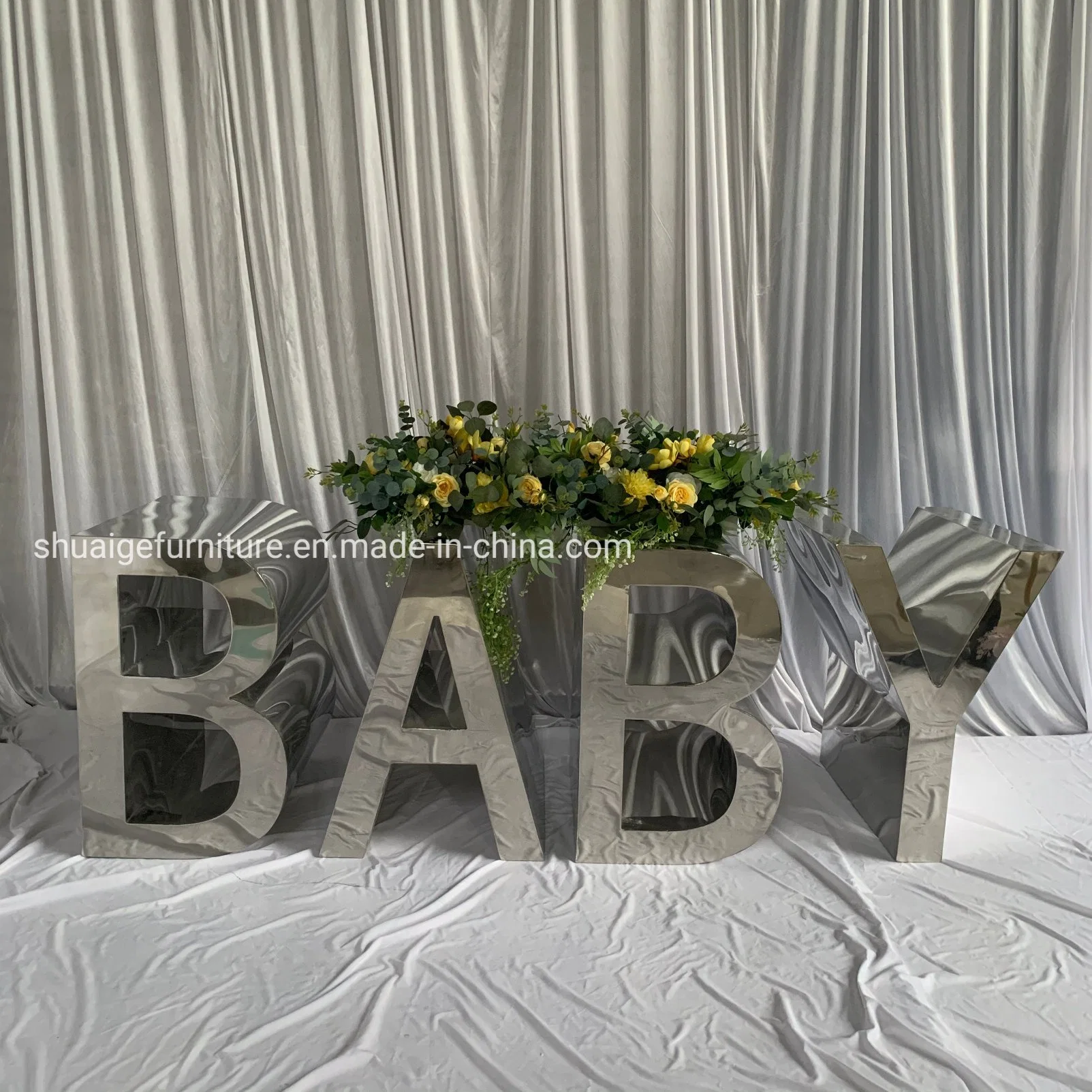 Modern Hotel Outdoor Wedding Furniture Decoration Silver Acrylic/ Stainless Steel Baby Letters