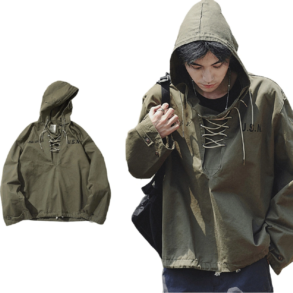 Winter Windproof Outdoor Wear Men Vintage Hoodie Adjustable Pullover Sleeve Button Camouflage Hoody Polyester Jacket for Men