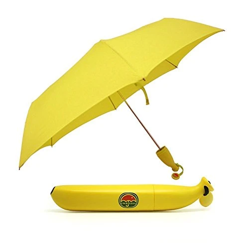 Yellow UV Protection Cheap Promotion New Design Promotion Print Banana Shaped 3 Folding Umbrella for Outdoor